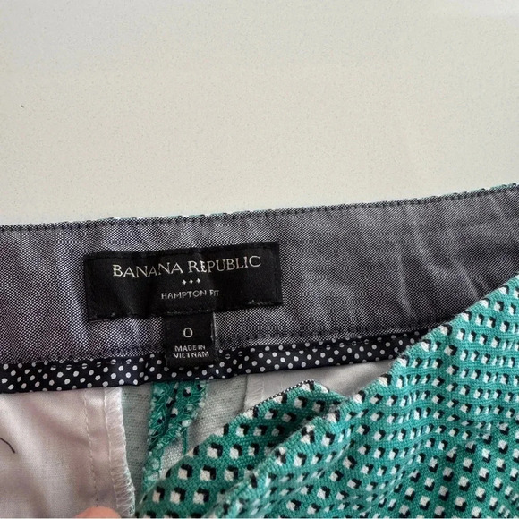Banana Republic Hampton Fit Cigarette Green Diamonds Ankle Pants sz 0 - Picture 3 of 9
